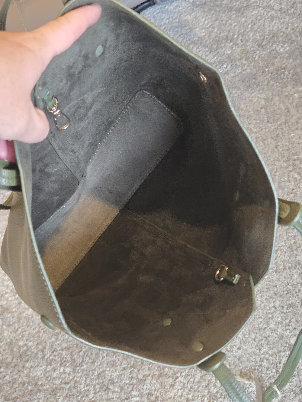 🔹 Antik Kraft Tote Bag Olive Green Pebbled BAG IN A BAG - Picture 4 of 8